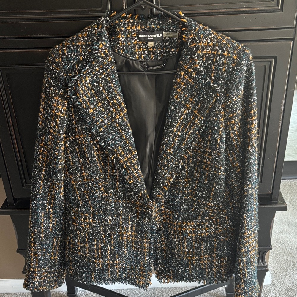 Karl Lagerfeld Tweed Blazer in Black and Gold